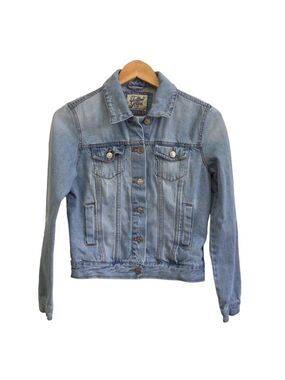 Denim jacket Tattoo distressed denim stretch light blue casual western Small